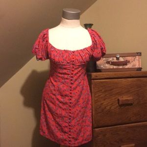 Red floral off the shoulder cottage dress